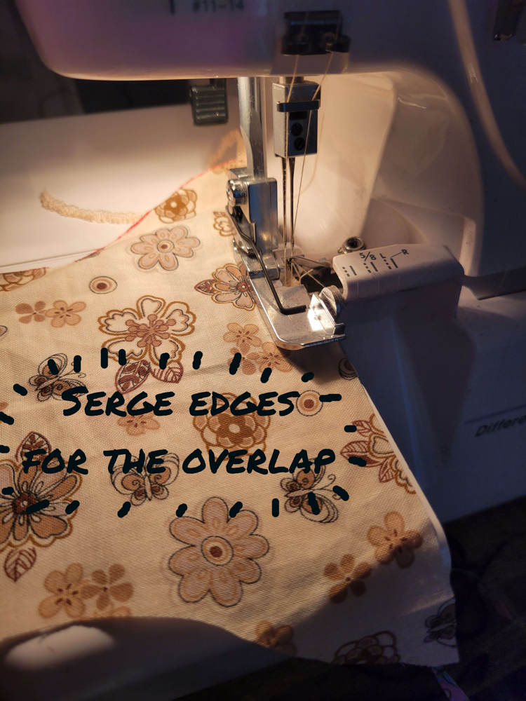 (image: Serging the overlap's edge on both the inner's upper and lower pieces. )